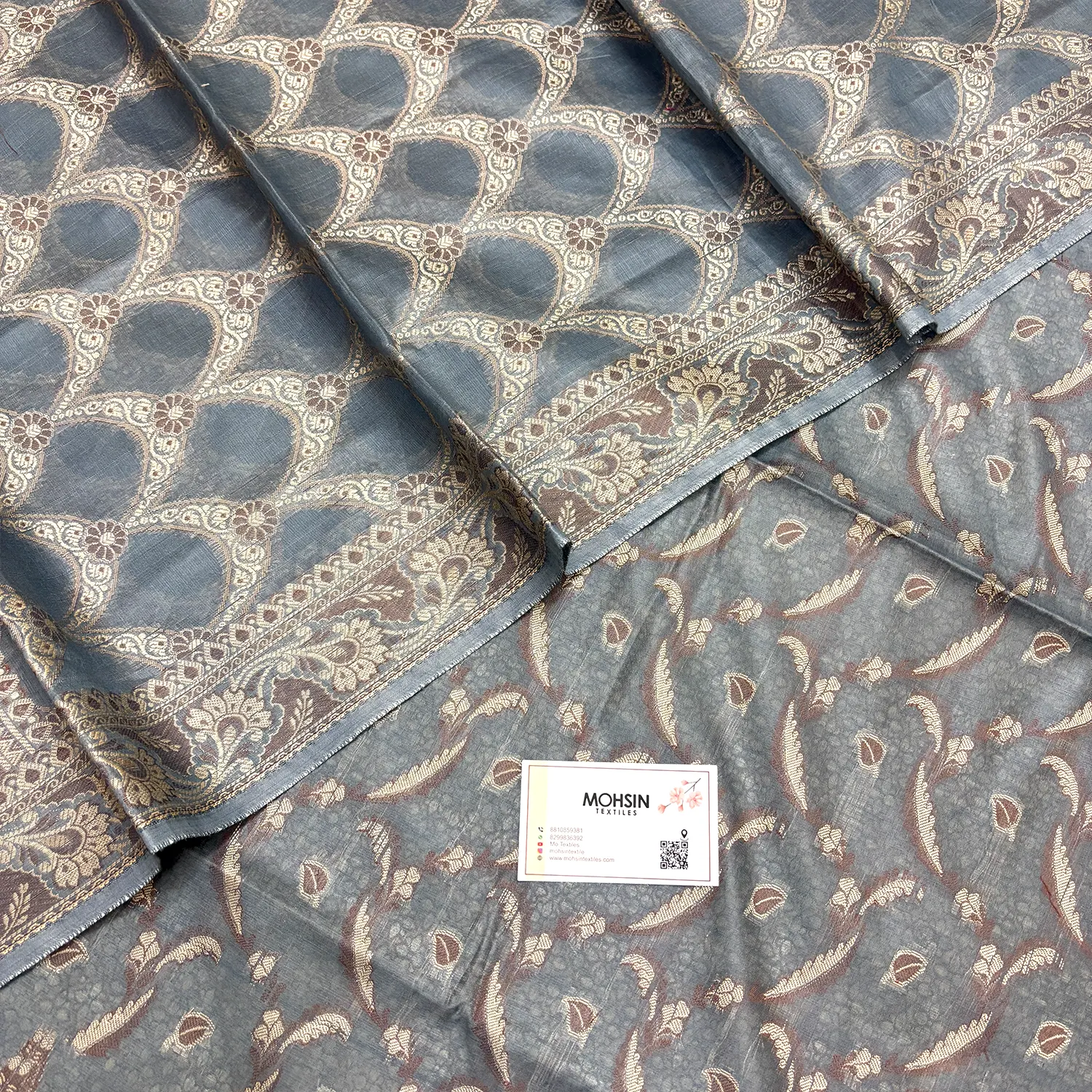 Dark Grey Namo Ghat Cotton Silk Banarasi Suit