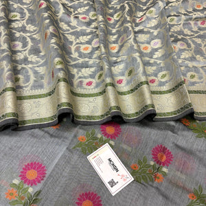 Dark Grey Resham Banarasi Silk Suit