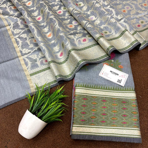 Dark Grey Resham Banarasi Silk Suit