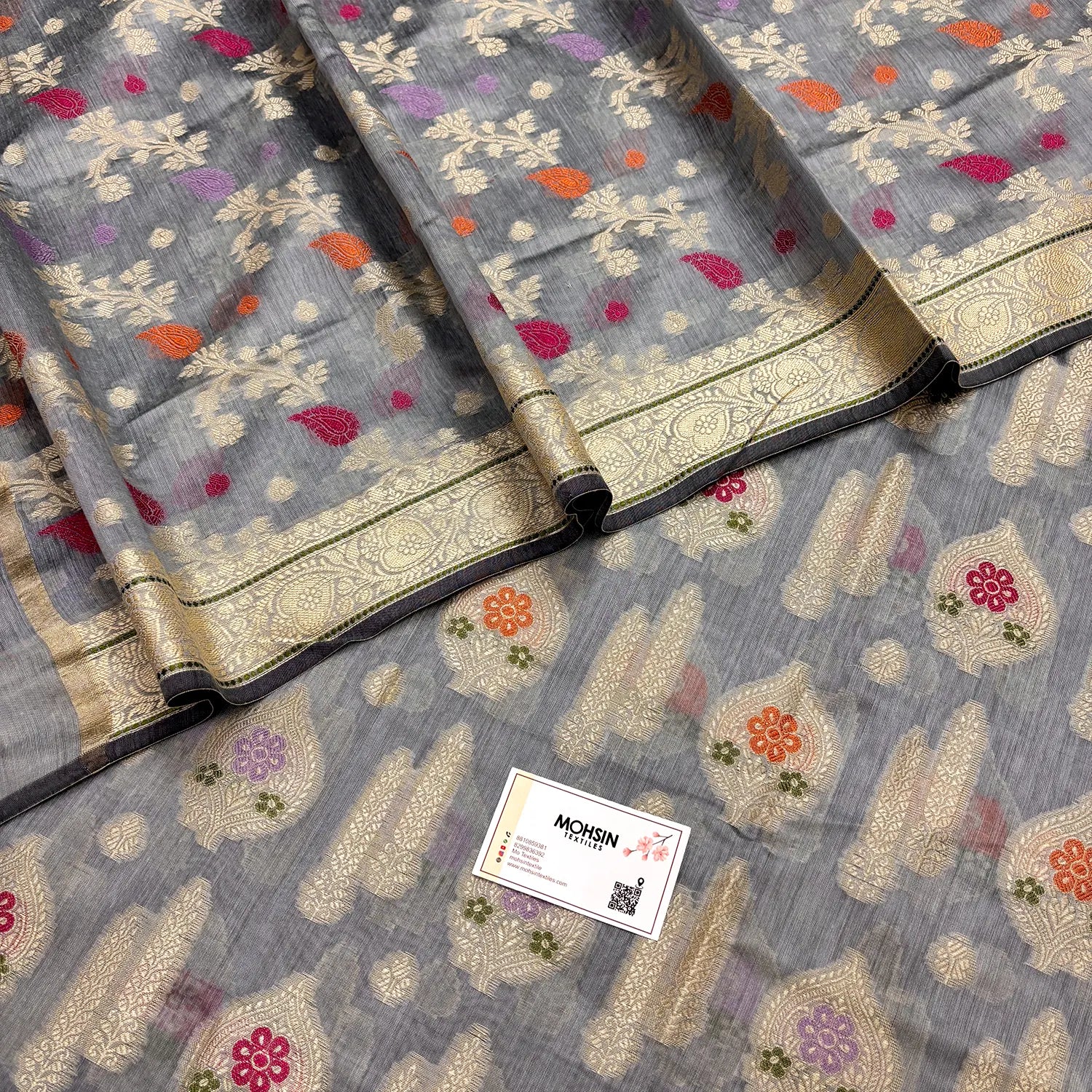 Dark Grey Resham Banarasi Silk Suit