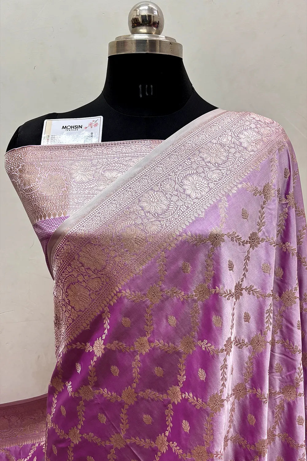 Dark Levender Qaidi Buti Katan Mashru Silk Banarasi Saree