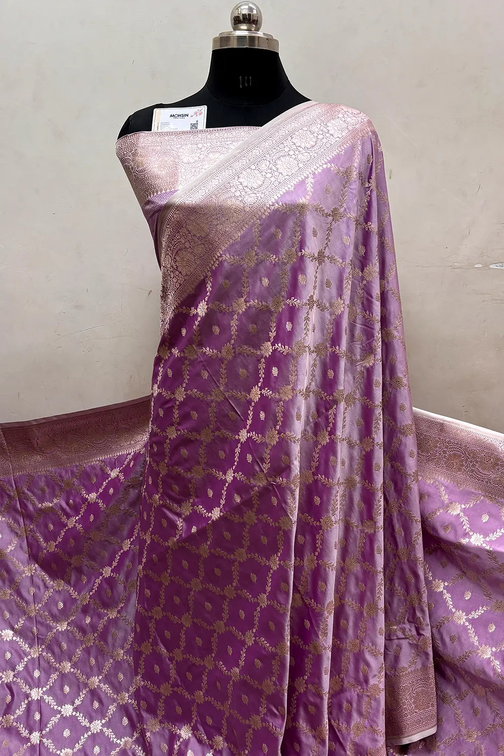 Dark Levender Qaidi Buti Katan Mashru Silk Banarasi Saree