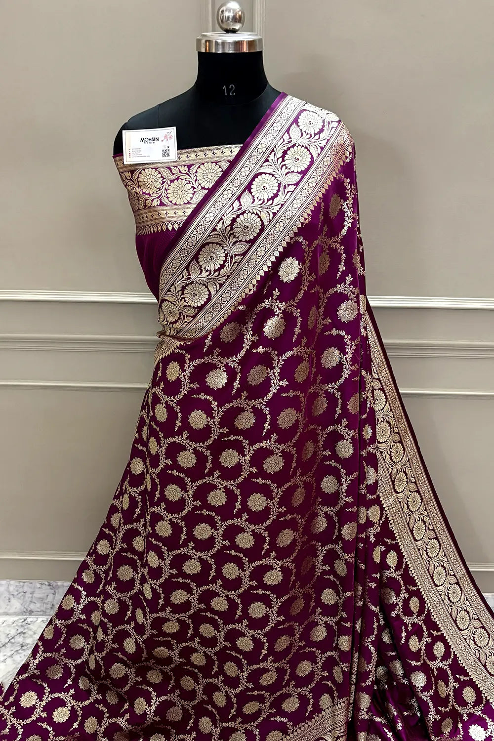 Dark Magenta Murmuri Jaal Katan Silk Banarasi Saree