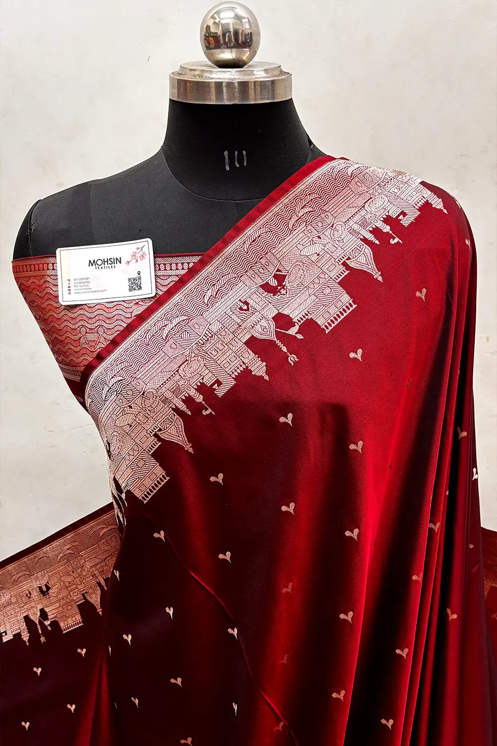 Dark Maroon Garhwa Ghat Katan Silk Banarasi Saree
