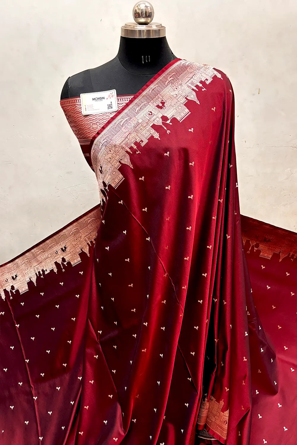 Dark Maroon Garhwa Ghat Katan Silk Banarasi Saree