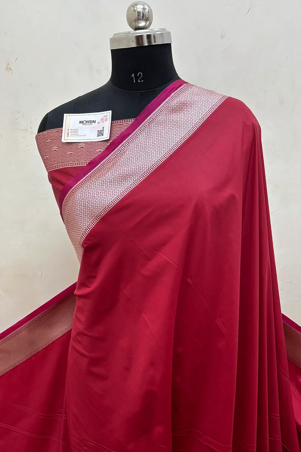 Dark Maroon Plain Ghat Katan Silk Banarasi Saree