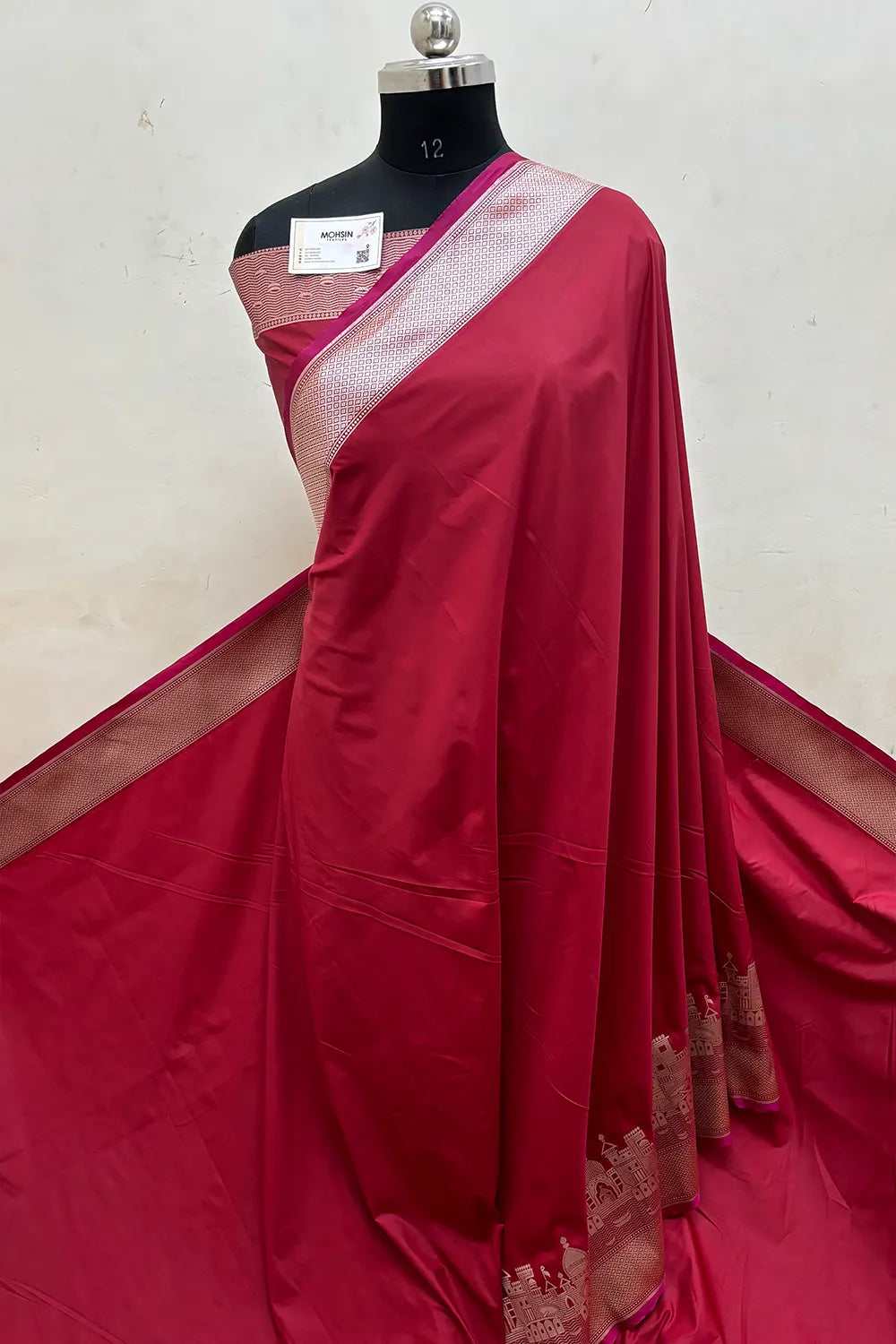 Dark Maroon Plain Ghat Katan Silk Banarasi Saree