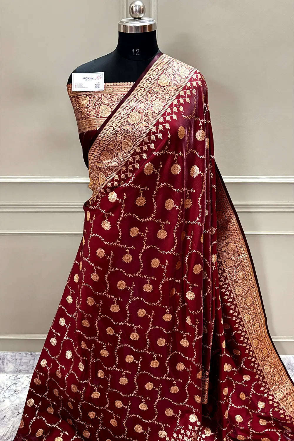Dark Maroon Zari Katan Silk Banarasi Saree