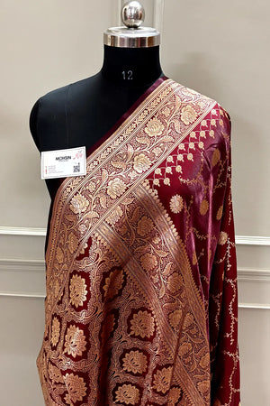 Dark Maroon Zari Katan Silk Banarasi Saree