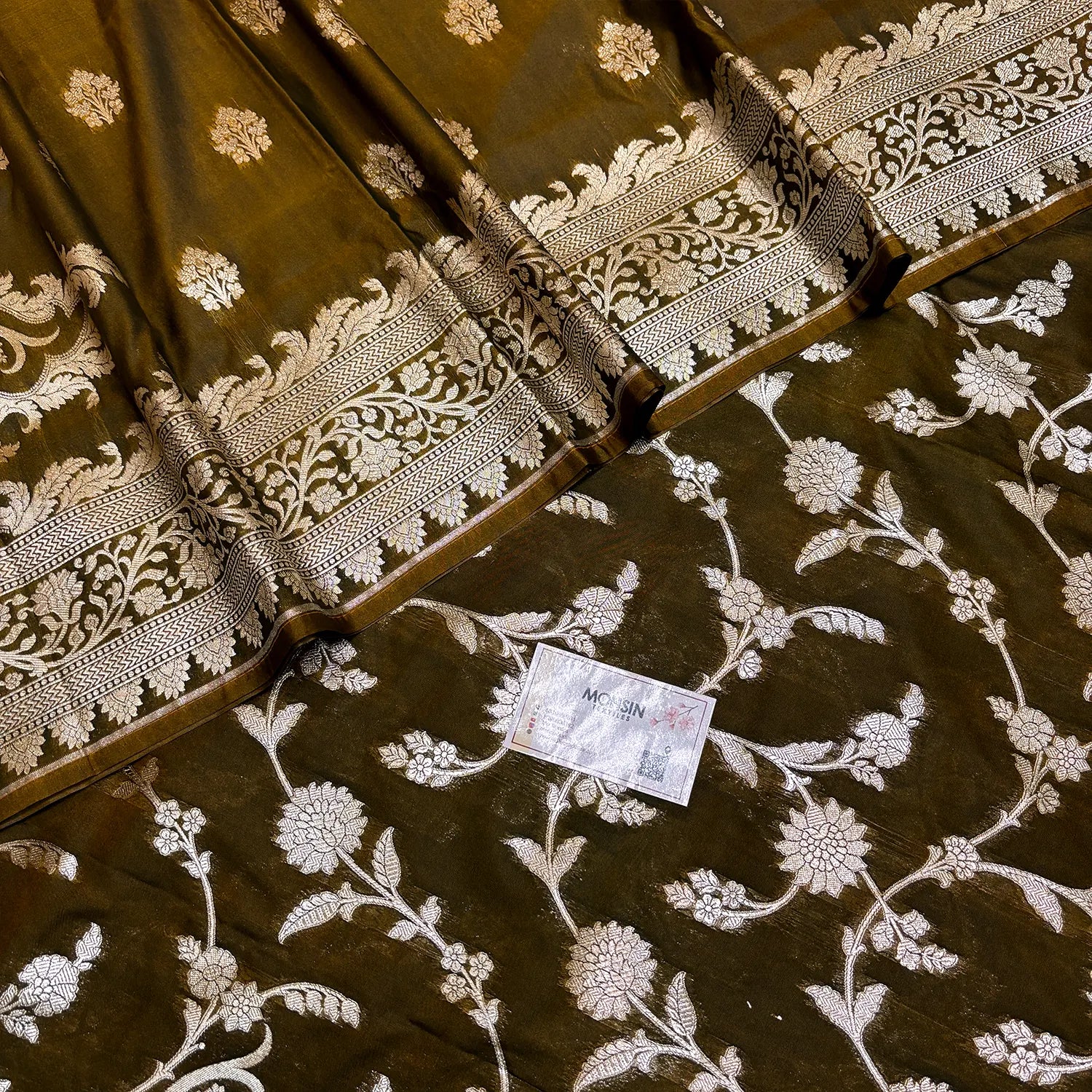 Dark Mehendi Zari Katan Silk Banarasi Suit