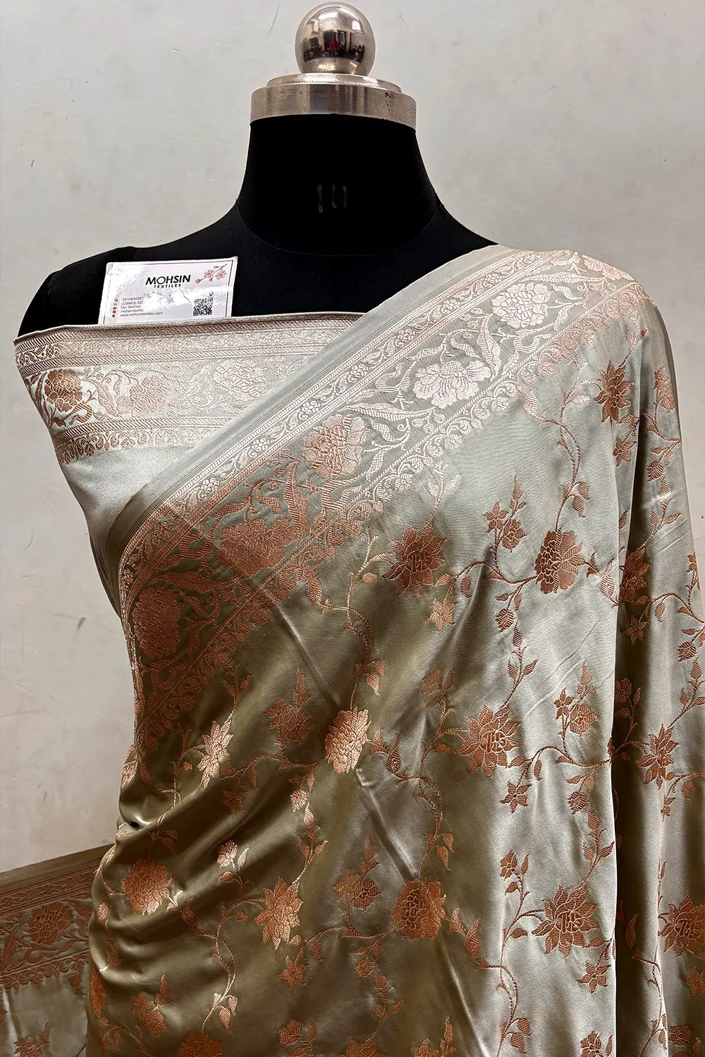 Dark Mint Kesari Jaal Katan Silk Banarasi Saree