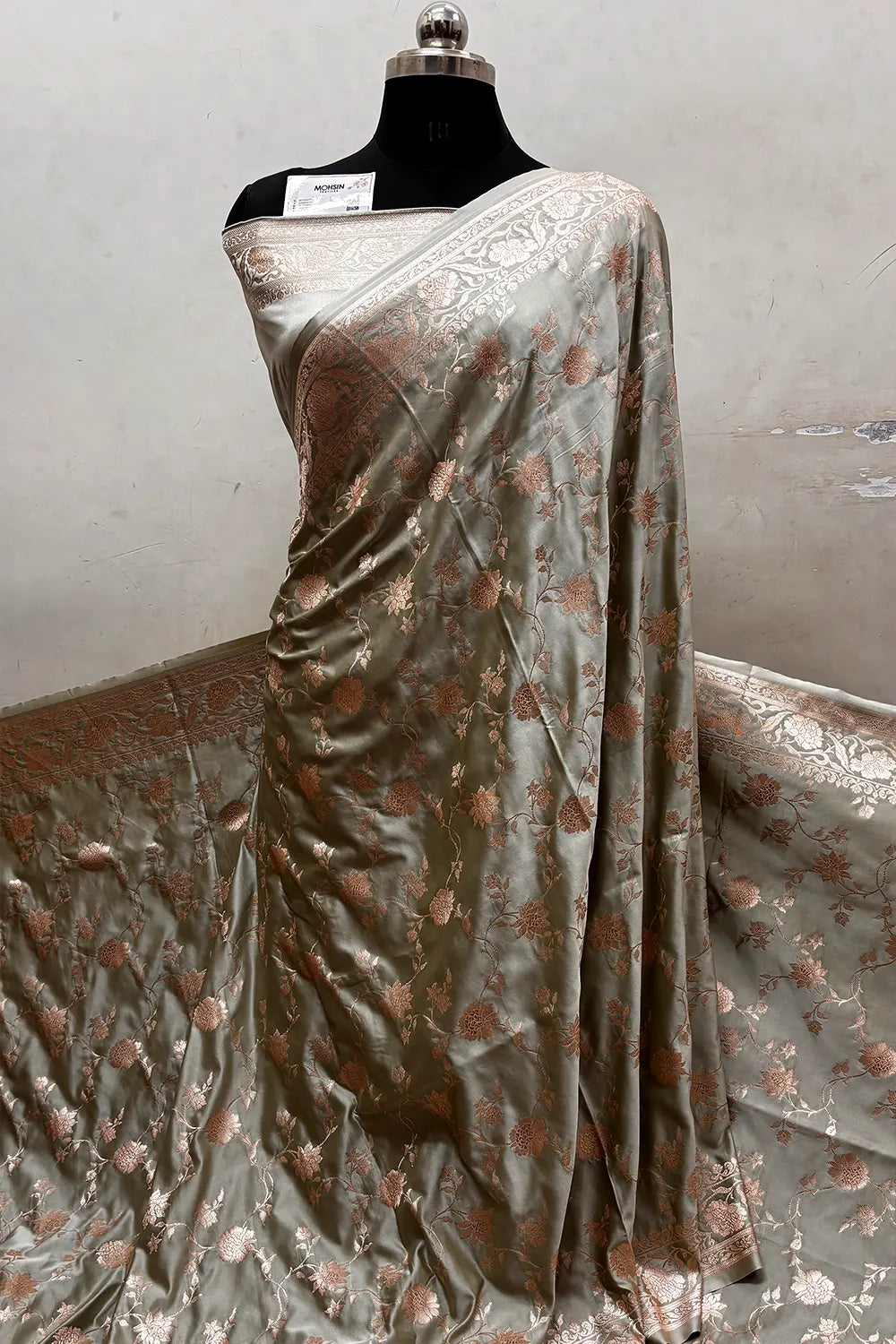Dark Mint Kesari Jaal Katan Silk Banarasi Saree