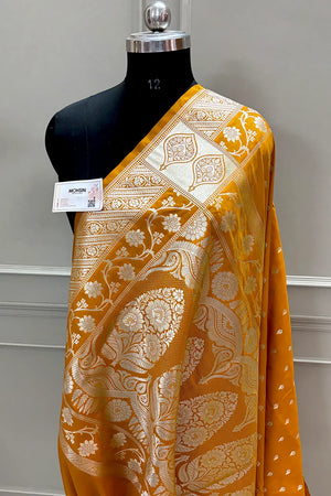 Dark Mustard Mahinki Buti Katan Silk Banarasi Saree