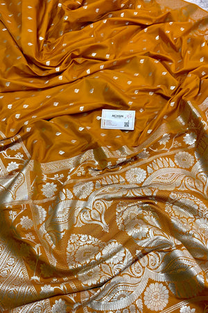 Dark Mustard Mahinki Buti Katan Silk Banarasi Saree