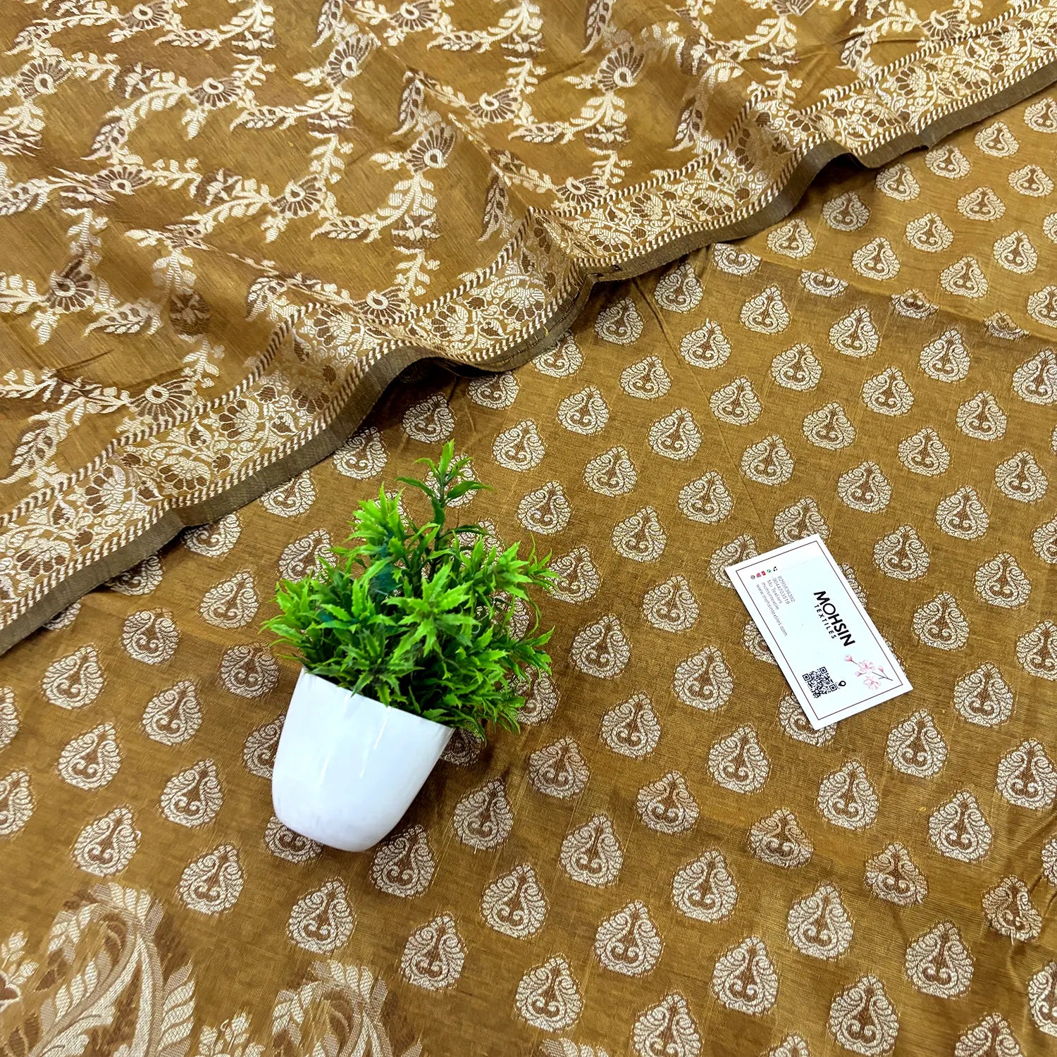 Dark Mustard Surahi Buti Cotton Silk Banarasi Suit