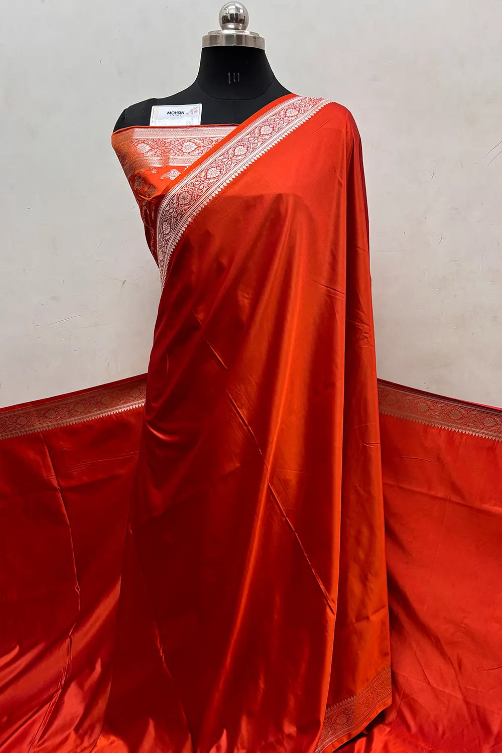 Dark Orange Zari Border Katan Silk Banarasi Saree