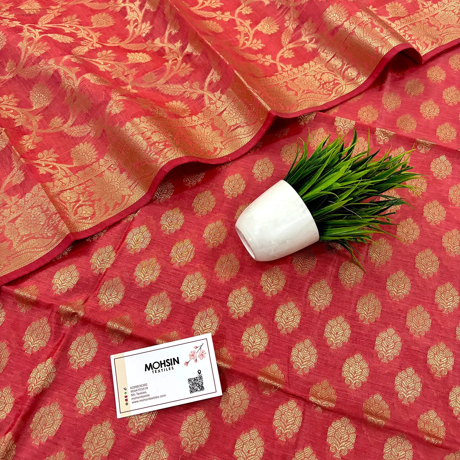 Dark Peach Golden Zari Banarasi Silk Suit