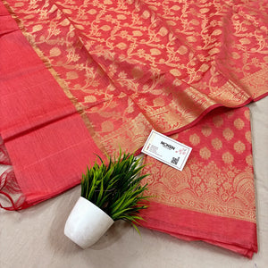Dark Peach Golden Zari Banarasi Silk Suit