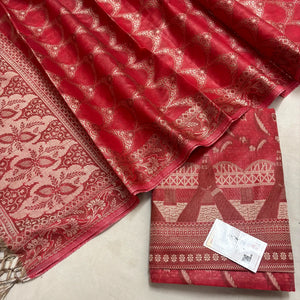Dark Peach Namo Ghat Cotton Silk Banarasi Suit
