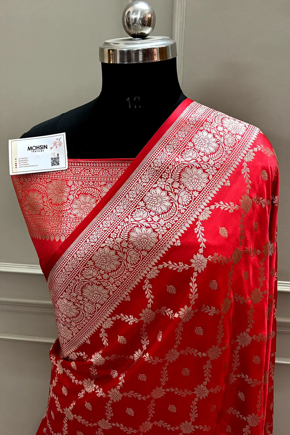 Dark Peach Qaidi Buti Katan Mashru Silk Banarasi Saree