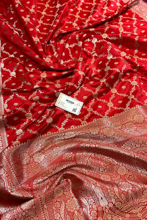 Dark Peach Qaidi Buti Katan Mashru Silk Banarasi Saree