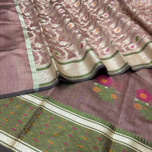 Dark Peach Resham Banarasi Silk Suit