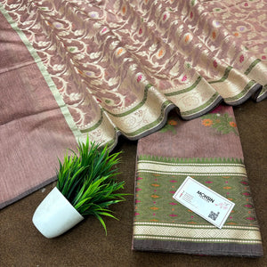 Dark Peach Resham Banarasi Silk Suit