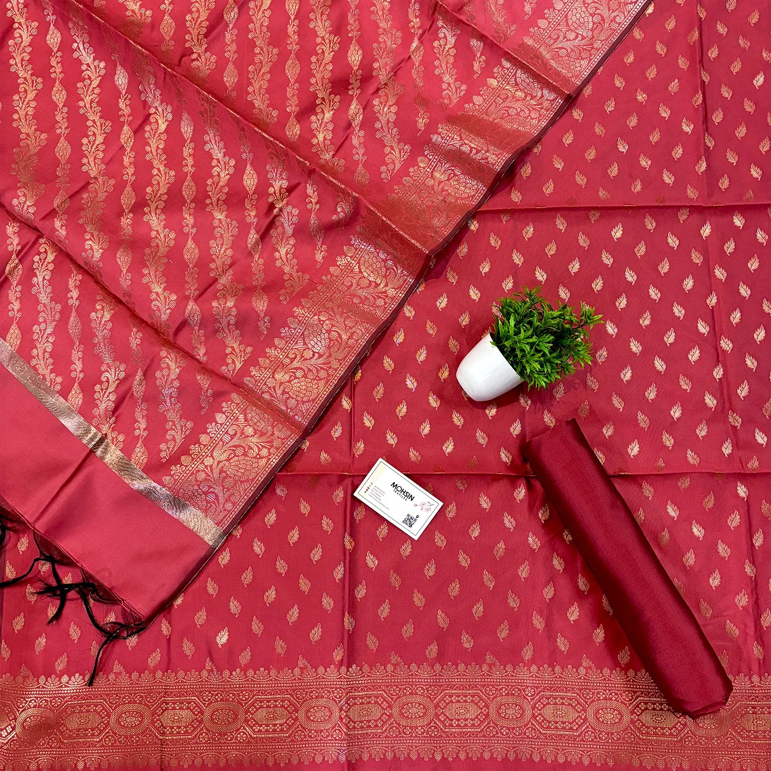 Dark Peach Sunehri Pankh Satin Silk Banarasi Suit