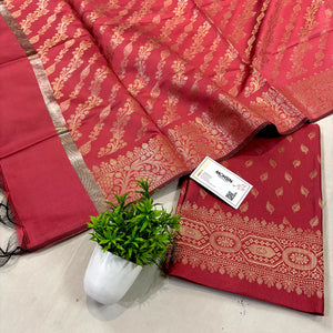 Dark Peach Sunehri Pankh Satin Silk Banarasi Suit