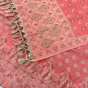 Dark Peach Surahi Tree Cotton Silk Banarasi Suit