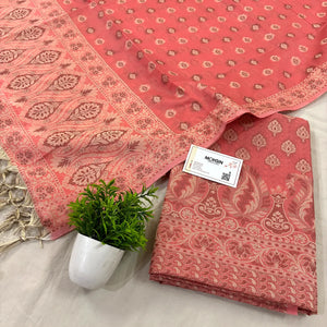 Dark Peach Surahi Tree Cotton Silk Banarasi Suit