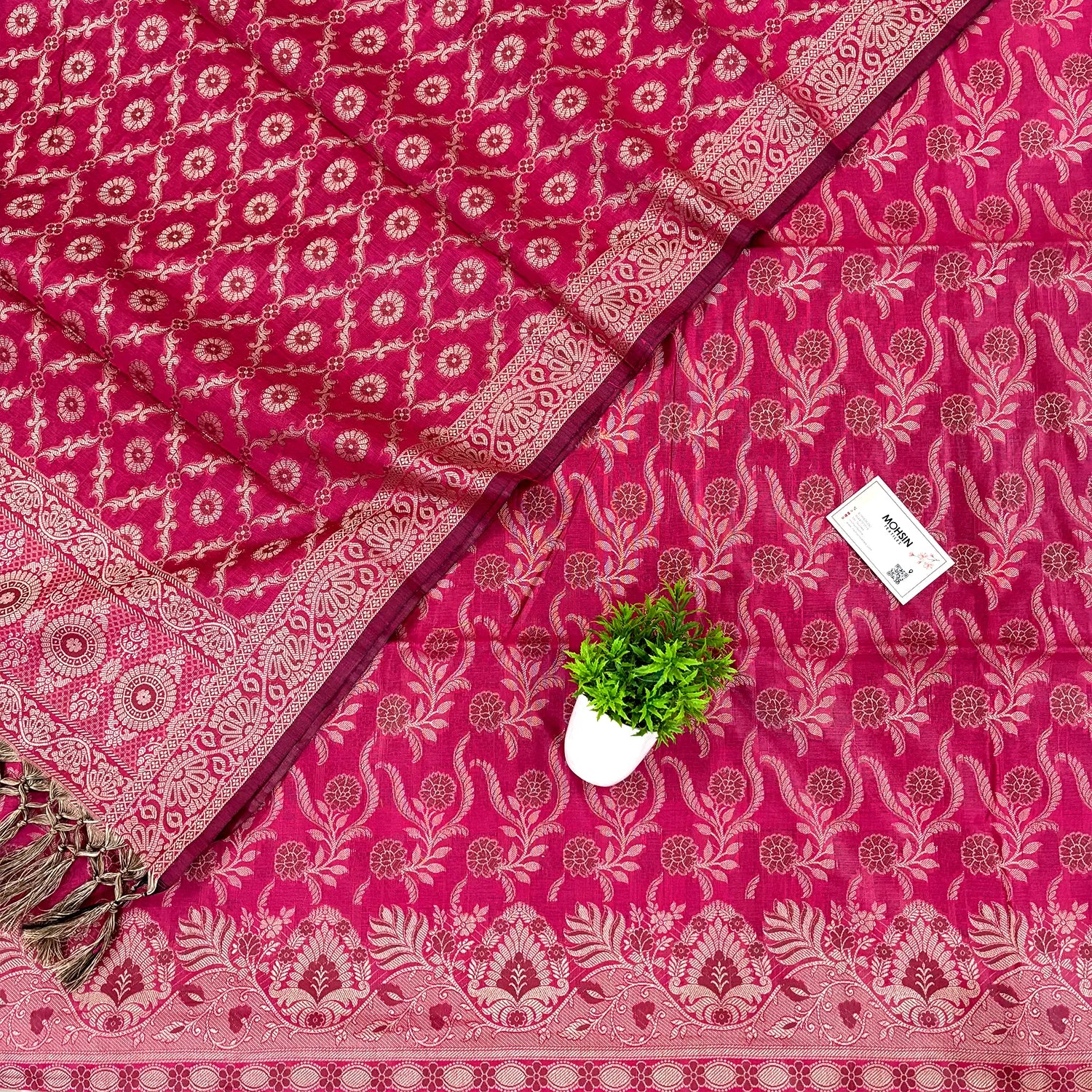 Dark Pink Yoga Jaal Cotton Silk Banarasi Suit