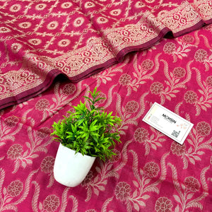 Dark Pink Yoga Jaal Cotton Silk Banarasi Suit
