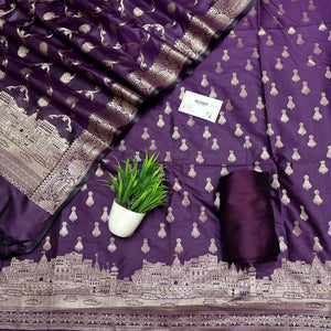 Dark Purple Assi Ghat Aarti Semi Katan Silk Banarasi Suit