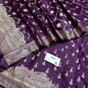 Dark Purple Assi Ghat Aarti Semi Katan Silk Banarasi Suit