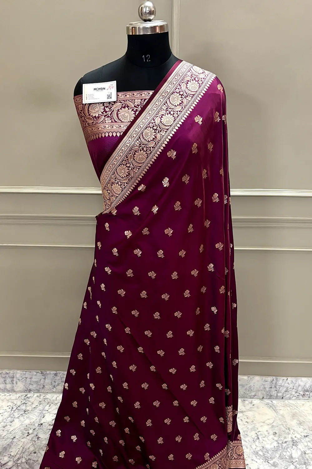 Dark Purple Chaman Buti Katan Mashru Silk Banarasi Saree