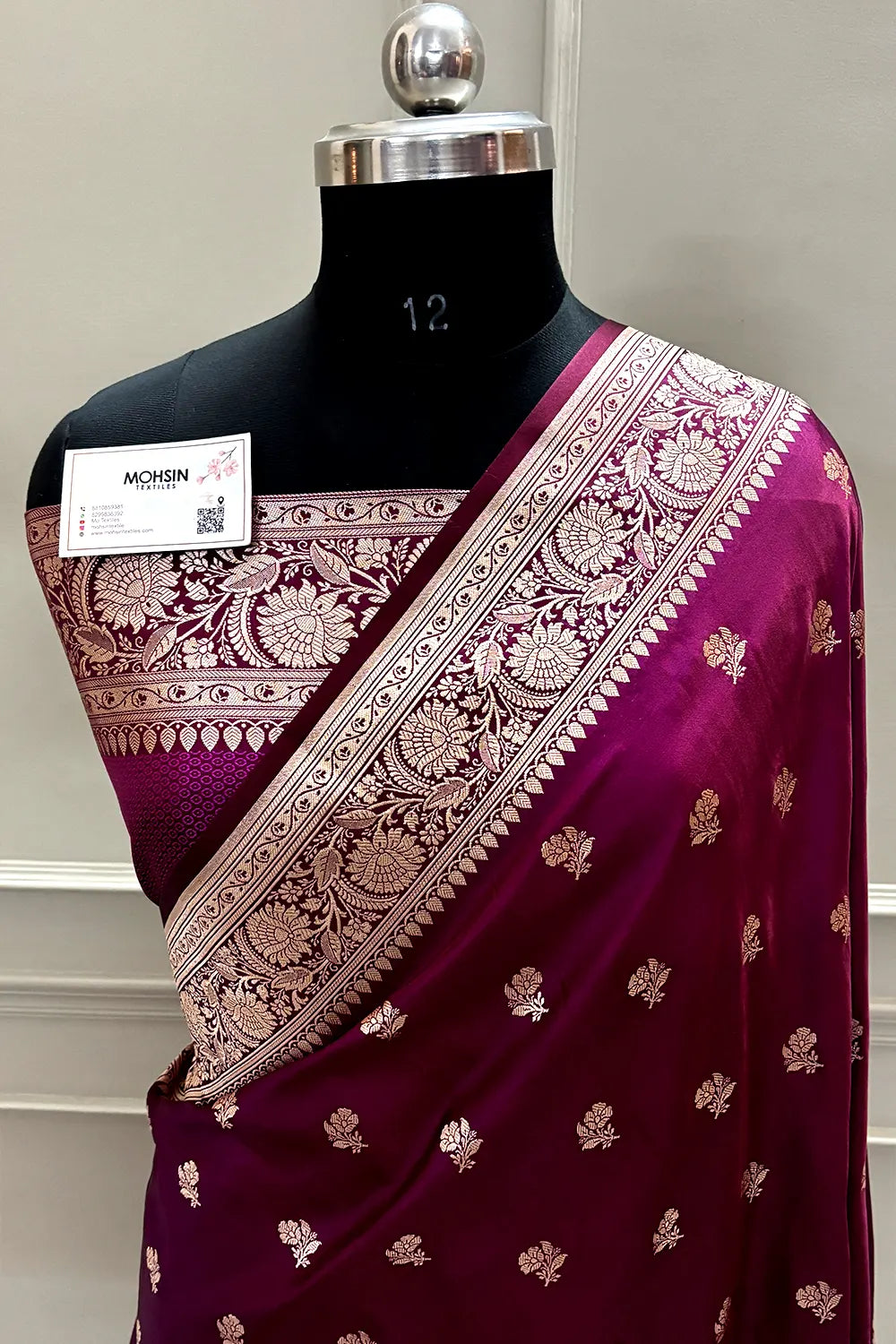 Dark Purple Chaman Buti Katan Mashru Silk Banarasi Saree