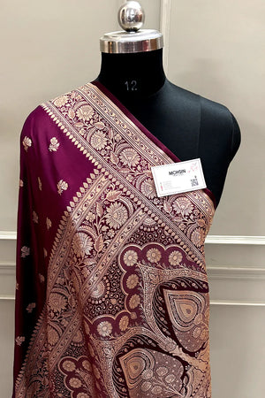 Dark Purple Chaman Buti Katan Mashru Silk Banarasi Saree