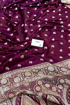 Dark Purple Chaman Buti Katan Mashru Silk Banarasi Saree