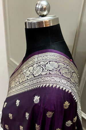 Dark Purple Ghonga Buti Katan Silk Banarasi Saree