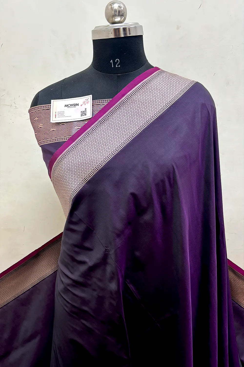 Dark Purple Plain Ghat Katan Silk Banarasi Saree