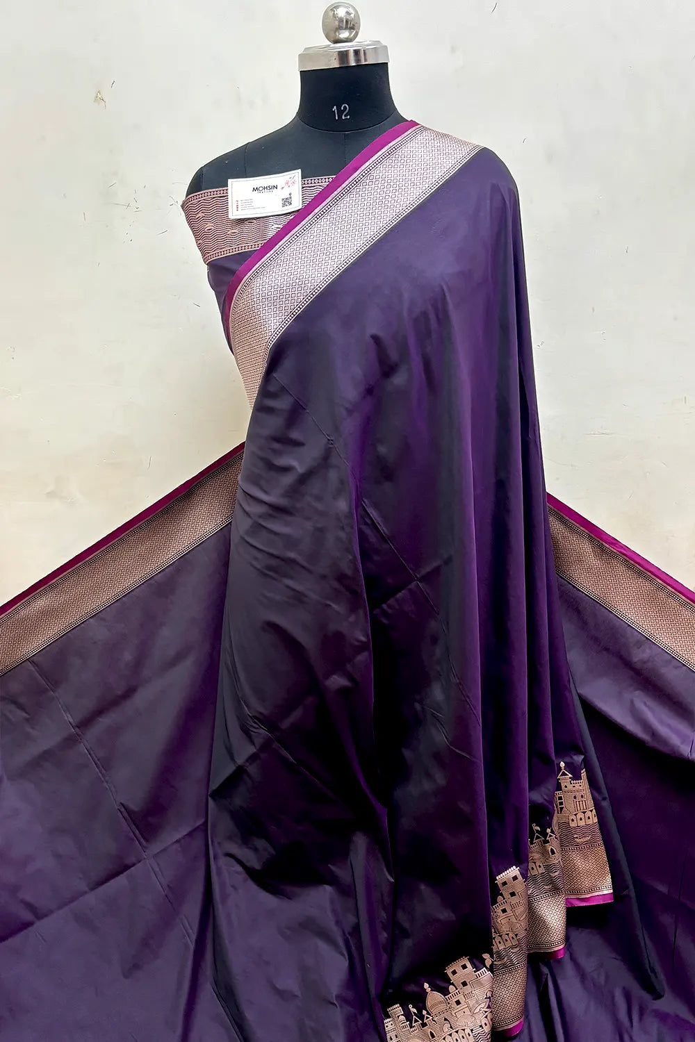 Dark Purple Plain Ghat Katan Silk Banarasi Saree