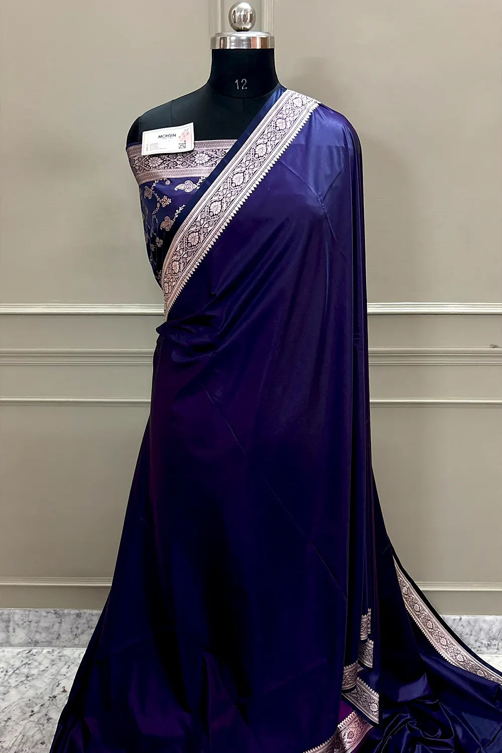Dark Purple Plain Zari Border Katan Silk Banarasi Saree