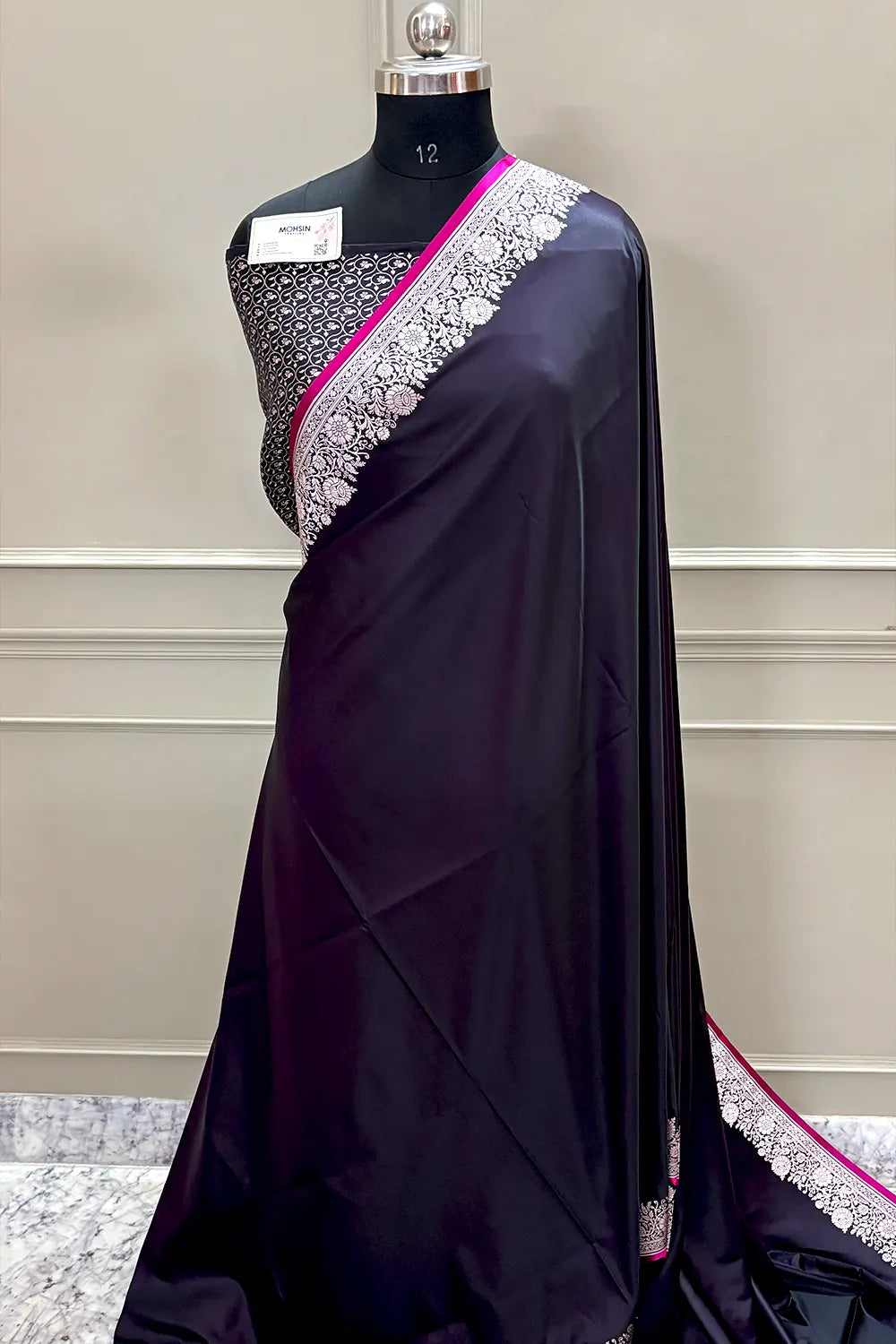 Dark Purple Plain Zari Border Katan Silk Banarasi Saree