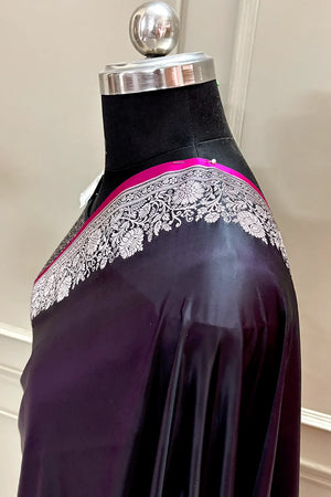 Dark Purple Plain Zari Border Katan Silk Banarasi Saree