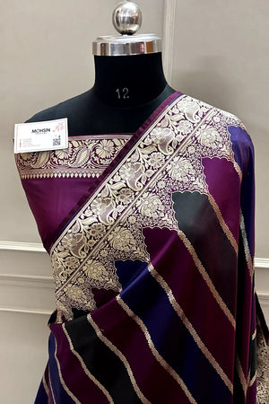Dark Purple Rangkaat Katan Silk Banarasi Saree