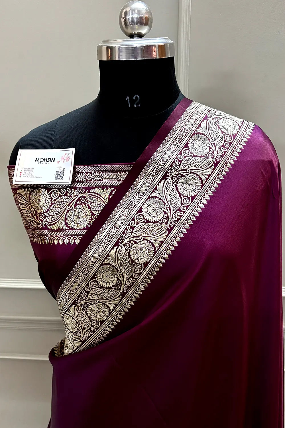 Dark Purple Royal Plain Katan Satin Silk Banarasi Saree