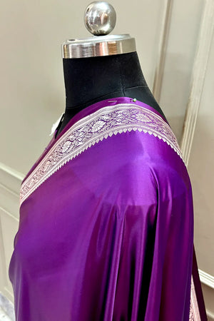 Purple Plain Zari Border Katan Silk Banarasi Saree