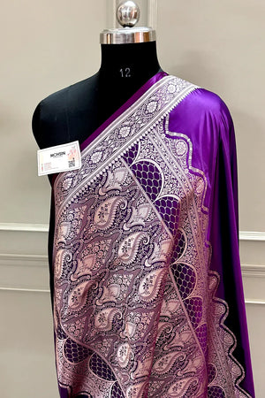 Purple Plain Zari Border Katan Silk Banarasi Saree
