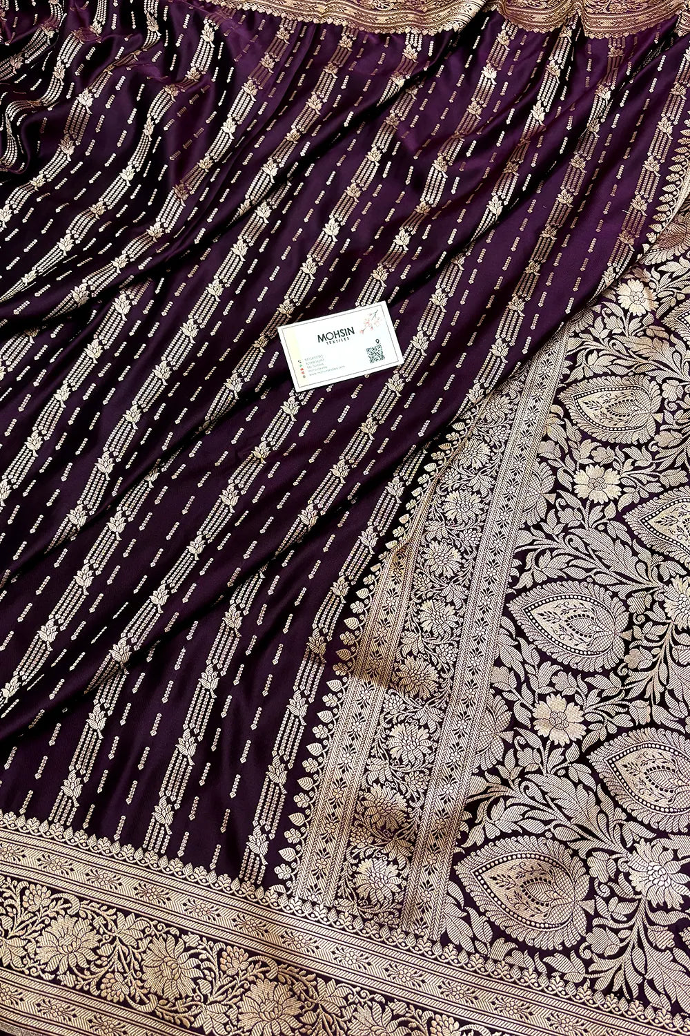 Dark Purple Zari Katan Mashru Silk Banarasi Saree